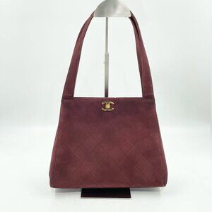 Authentic Vintage Chanel Burgundy Suede Shoulder Bag Quilted CC Logo Rare